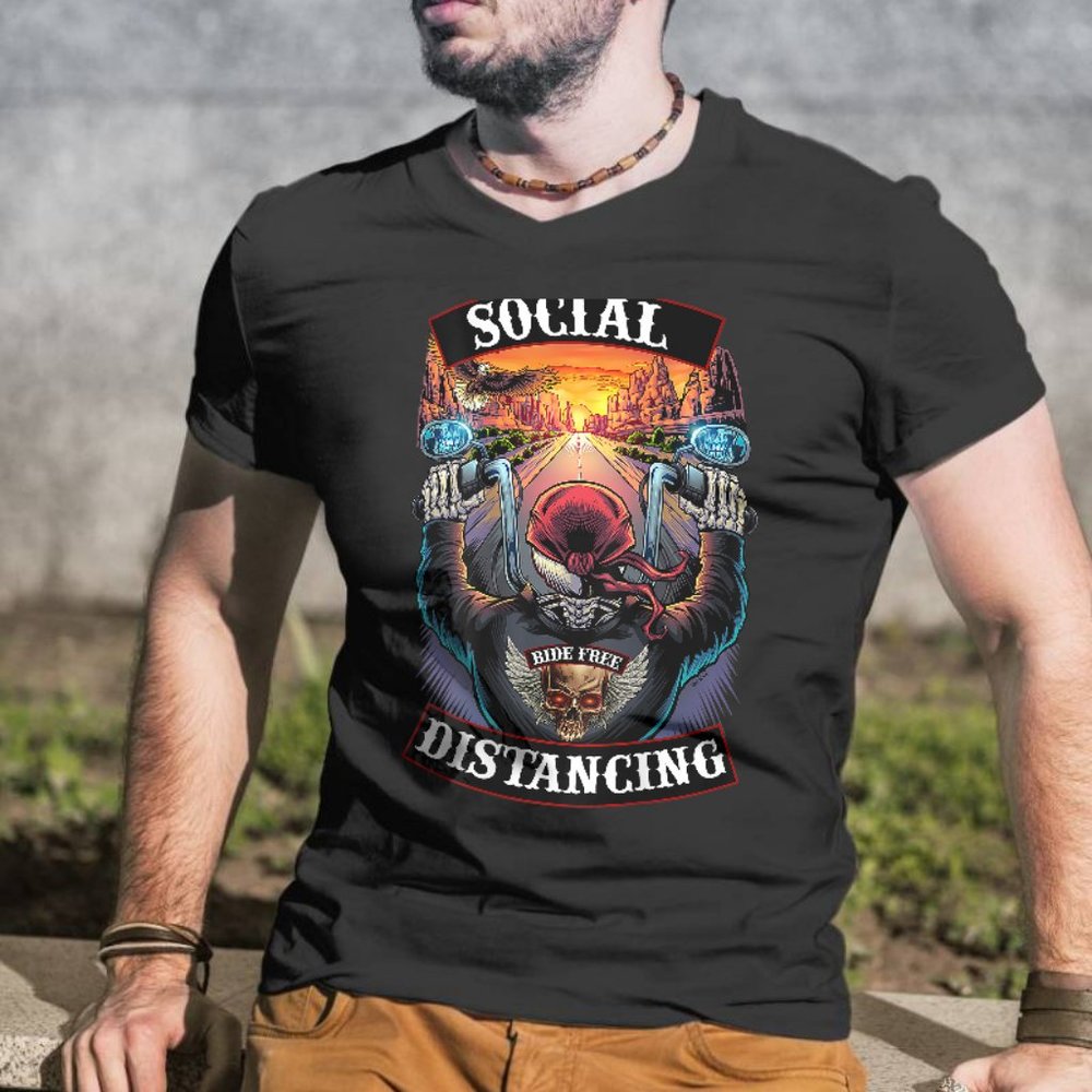 Social Distancing Mens Motorcycle Biker Skull